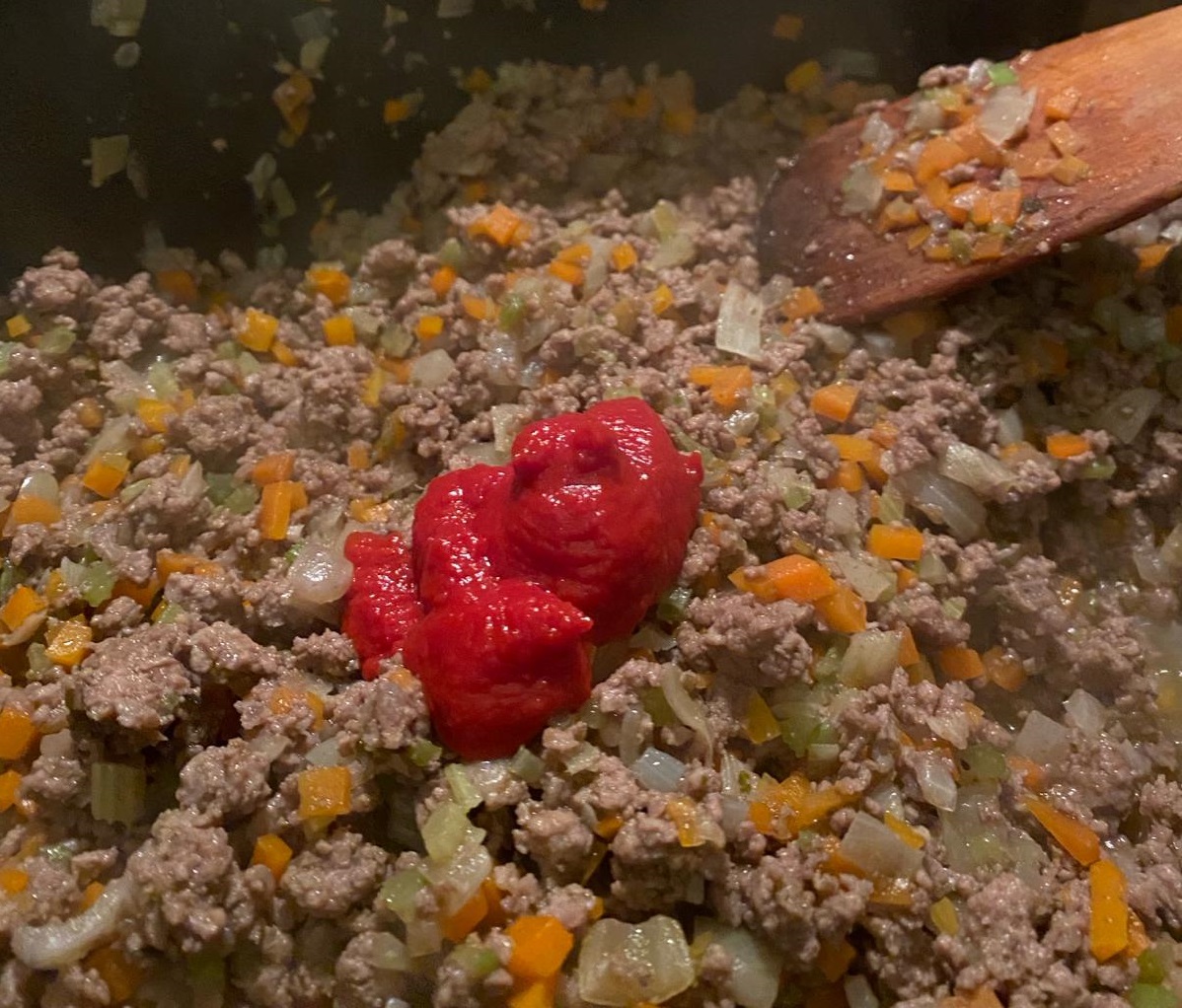 Tomato paste blob resembling a blob of red acrylic paint