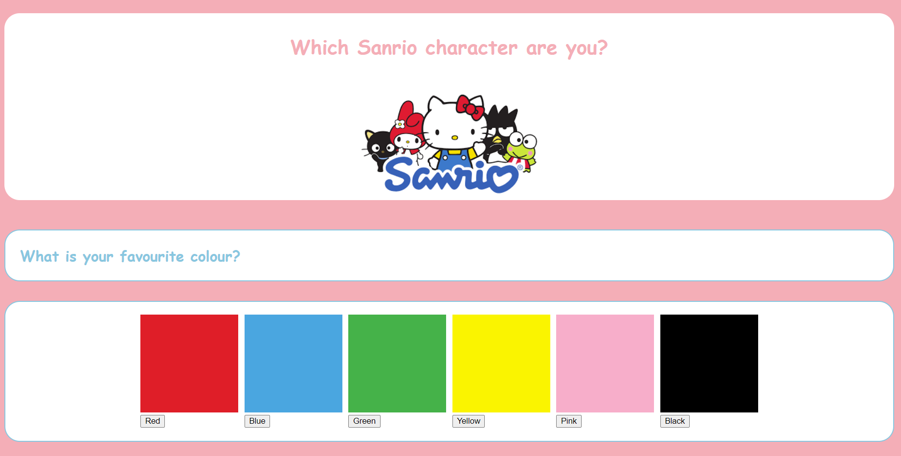 Image of a which sanrio character are you quiz website